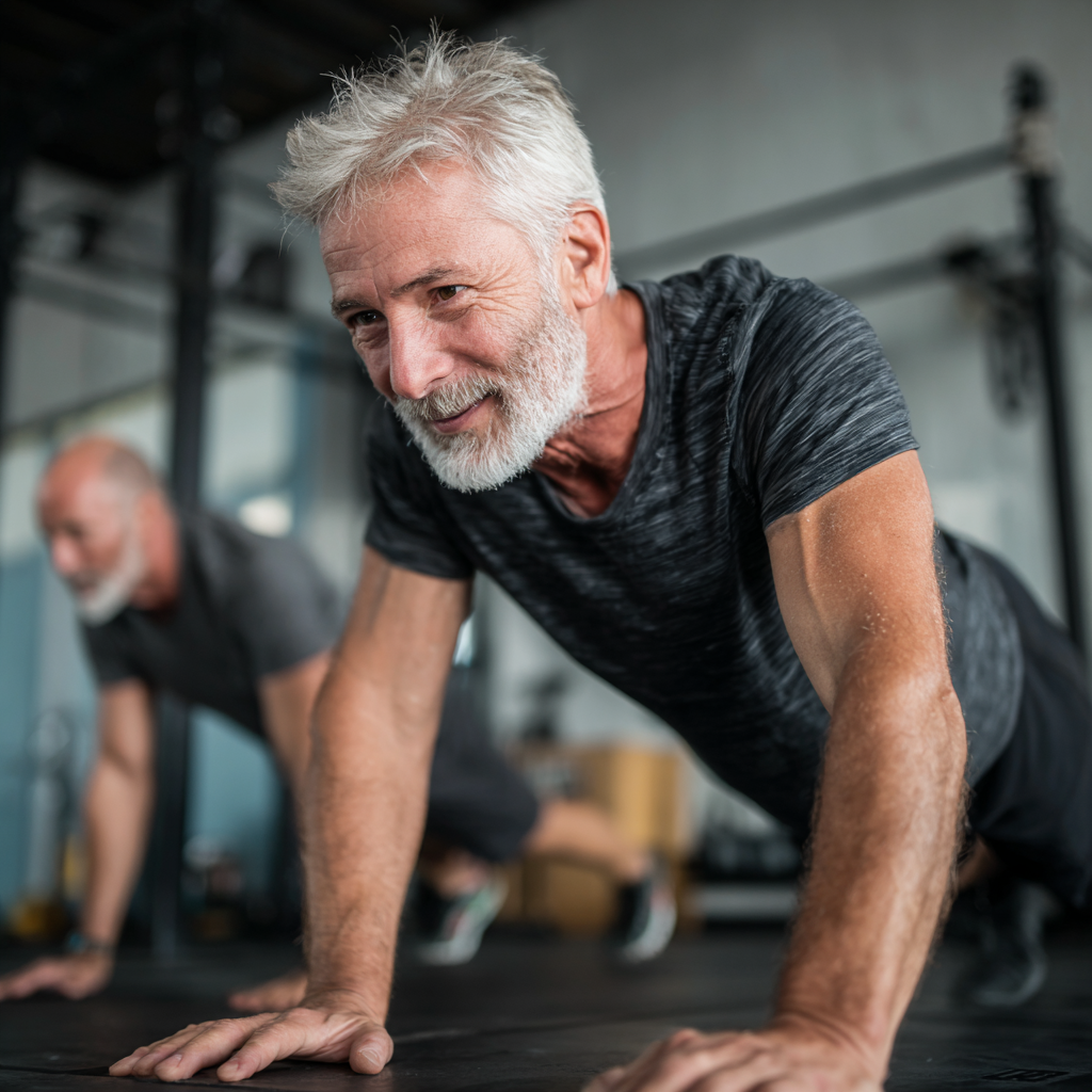 52 years old man participating in functional fitness training session